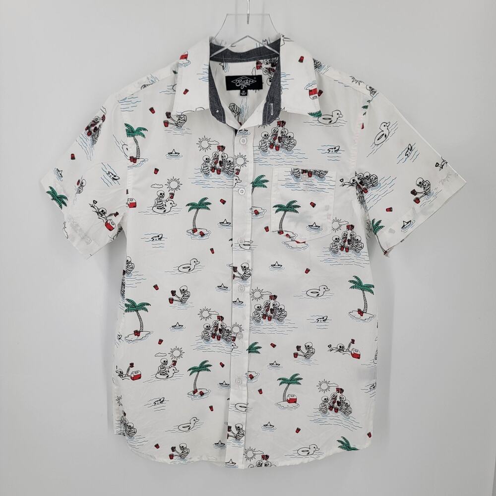 Eighty Eight Shirt Mens Medium Button Up Skeletons At the Beach Graphic Print